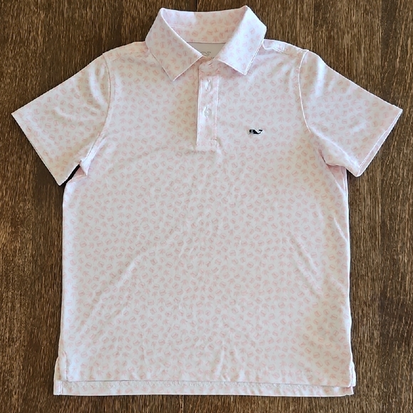 Vineyard Vines Other - Vineyard Vines Boys Printed Sankaty Polo Shirt, S, Pink Palm Trees & Hamburgers